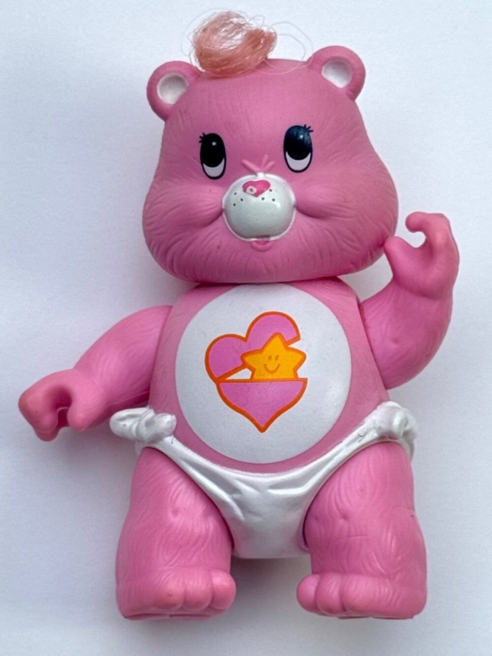 Vintage 80s Toy Baby Hugs Pink Poseable Care Bear with Hair 1984
